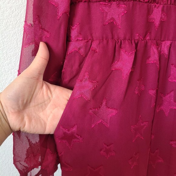 Torrid Chiffon Star Long Sleeve Dress Plus Size 2X Beaujolais Burgundy - Picture 4 of 8